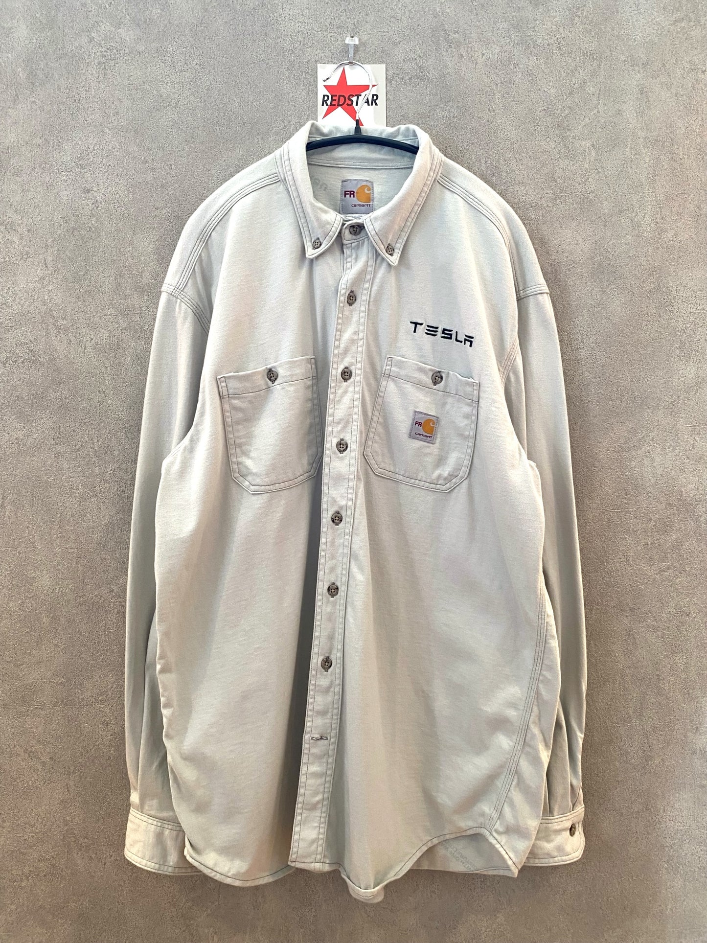【古着】Carhartt work shirt TESLA advertising Tee L