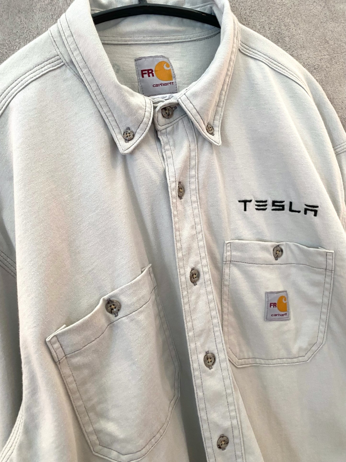 【古着】Carhartt work shirt TESLA advertising Tee L