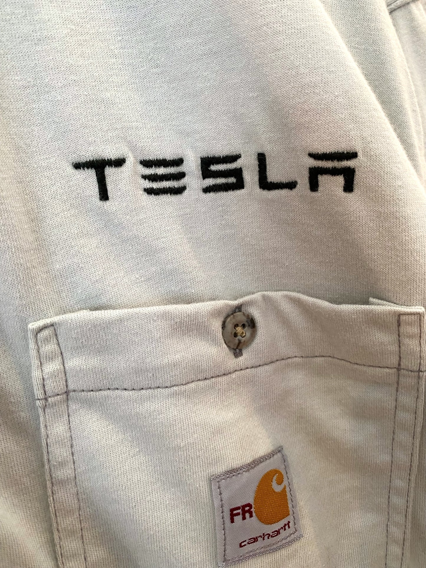 【古着】Carhartt work shirt TESLA advertising Tee L
