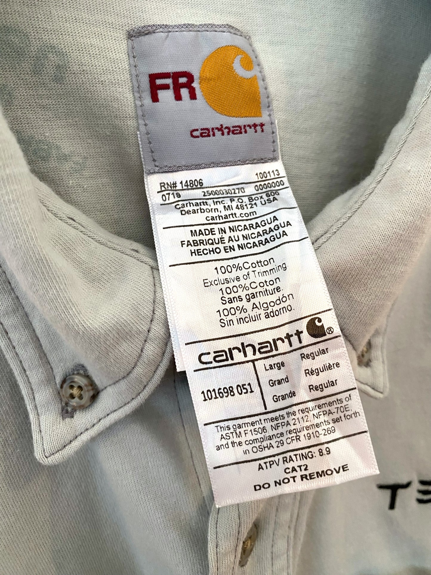 【古着】Carhartt work shirt TESLA advertising Tee L