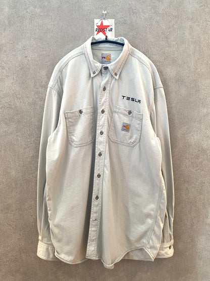 【古着】Carhartt work shirt TESLA advertising Tee L