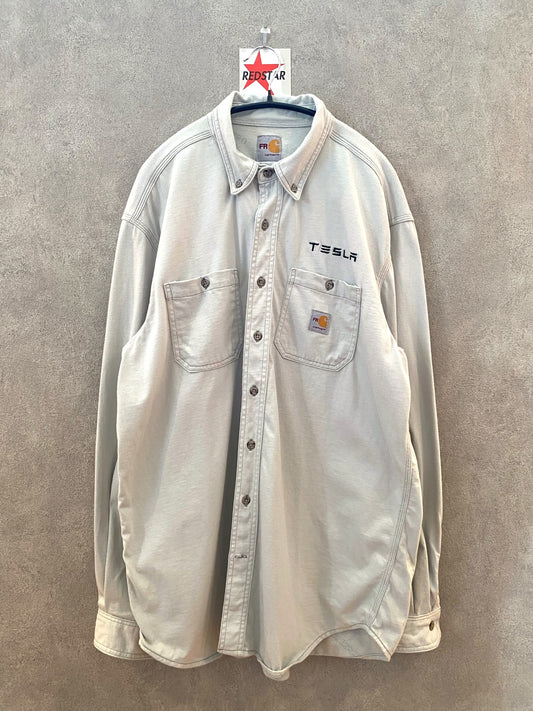 【古着】Carhartt work shirt TESLA advertising Tee L