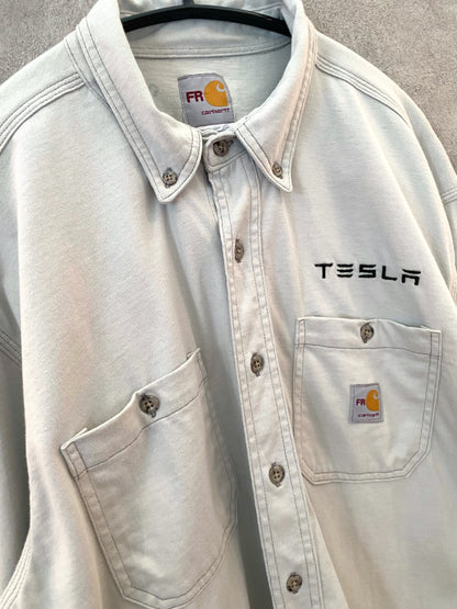 【古着】Carhartt work shirt TESLA advertising Tee L